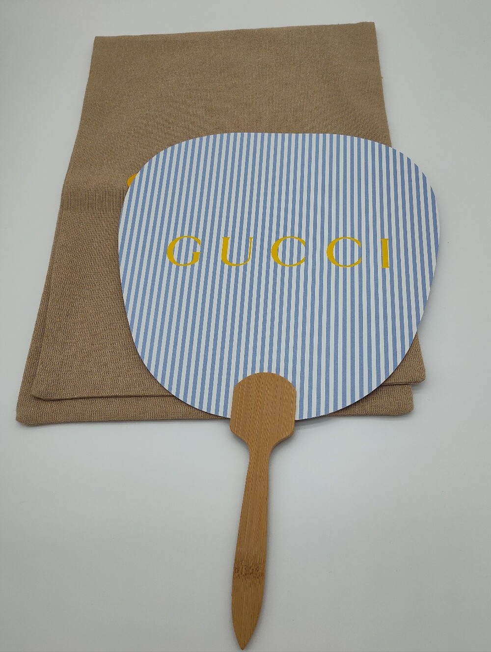GUCCI 2023 Summer Novelty Fan Japan Limited Edition Rare Blue Stripe Bamboo Fan - Picture 2 of 9